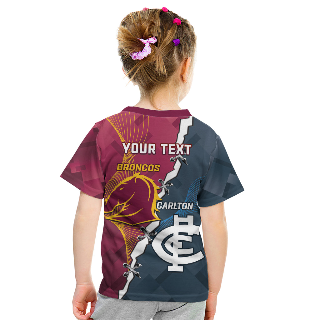 Personalised Broncos Rugby And Carlton Football Kid T Shirt Sporty Version LT14
