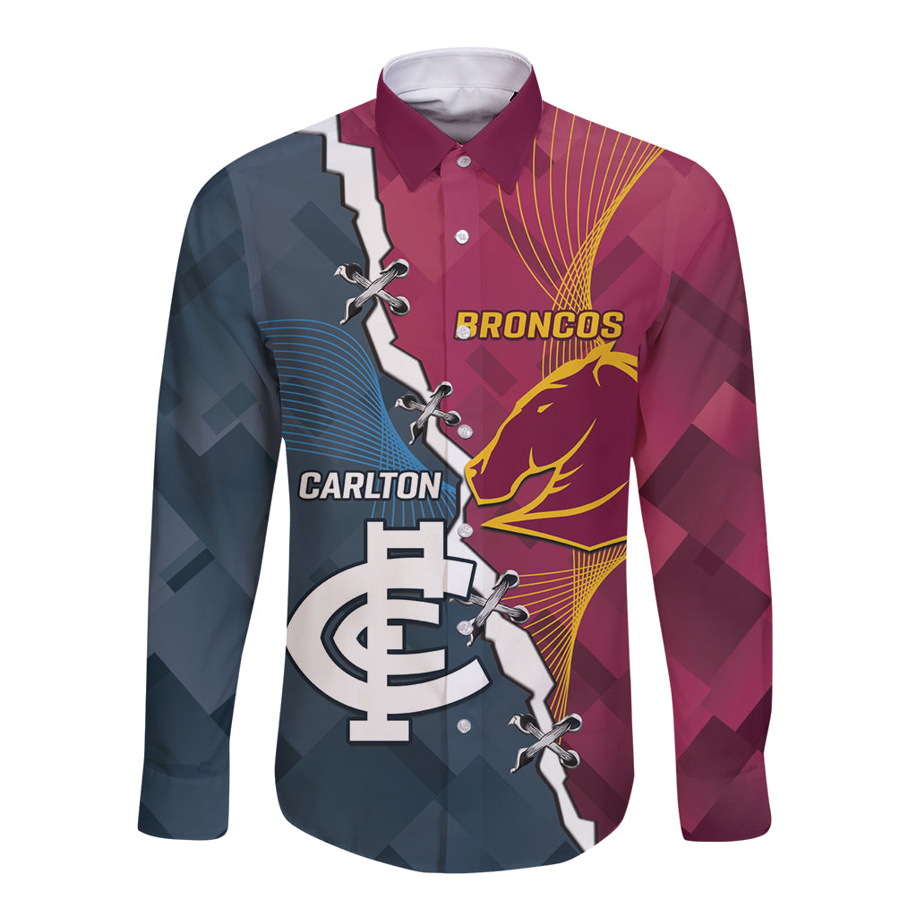 Personalised Broncos Rugby And Carlton Football Long Sleeve Button Shirt Sporty Version LT14