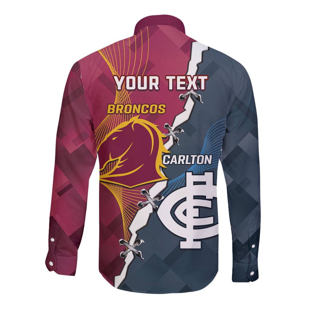 Personalised Broncos Rugby And Carlton Football Long Sleeve Button Shirt Sporty Version LT14