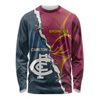 Personalised Broncos Rugby And Carlton Football Long Sleeve Shirt Sporty Version LT14