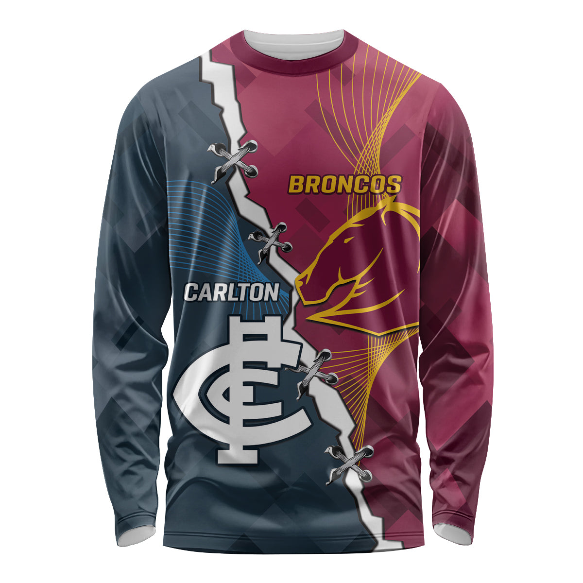 Personalised Broncos Rugby And Carlton Football Long Sleeve Shirt Sporty Version LT14
