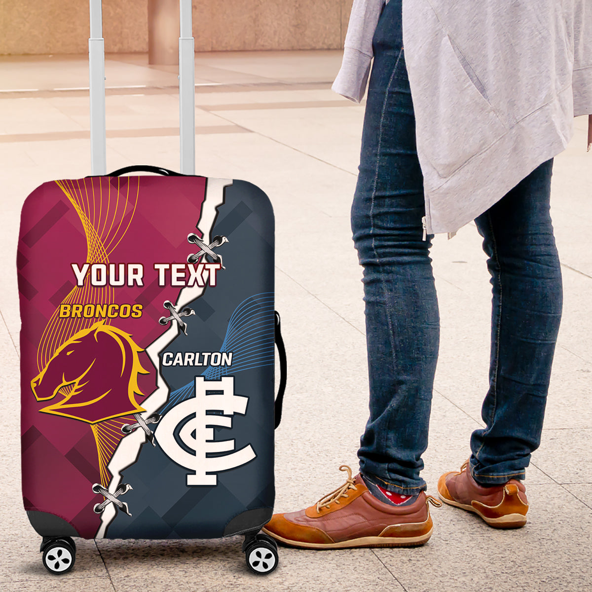 Personalised Broncos Rugby And Carlton Football Luggage Cover Sporty Version