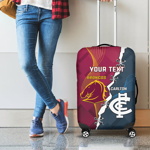 Personalised Broncos Rugby And Carlton Football Luggage Cover Sporty Version
