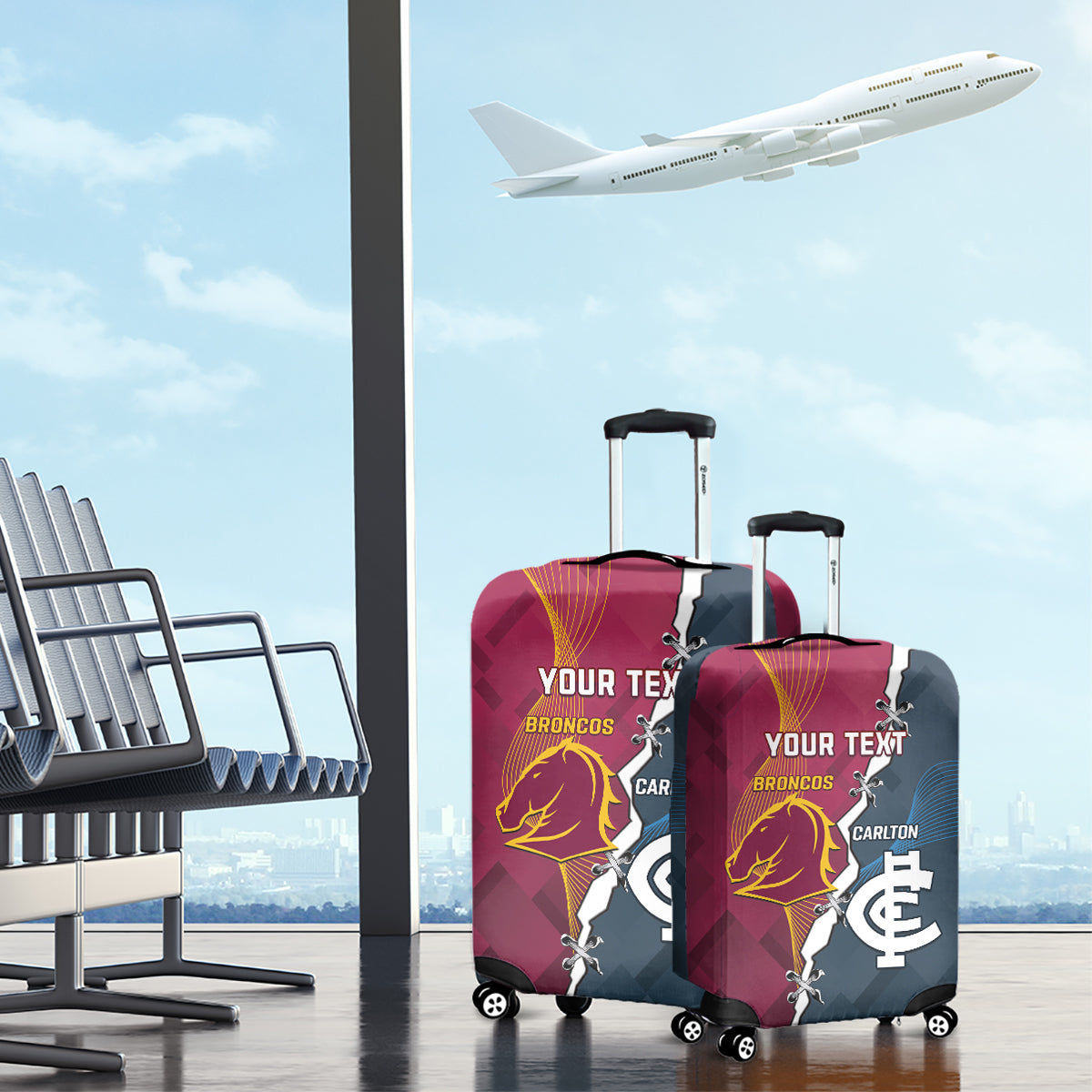 Personalised Broncos Rugby And Carlton Football Luggage Cover Sporty Version