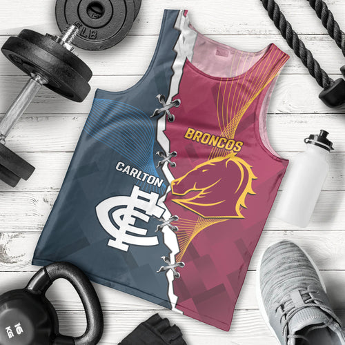 Personalised Broncos Rugby And Carlton Football Men Tank Top Sporty Version LT14