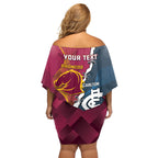 Personalised Broncos Rugby And Carlton Football Off Shoulder Short Dress Sporty Version LT14
