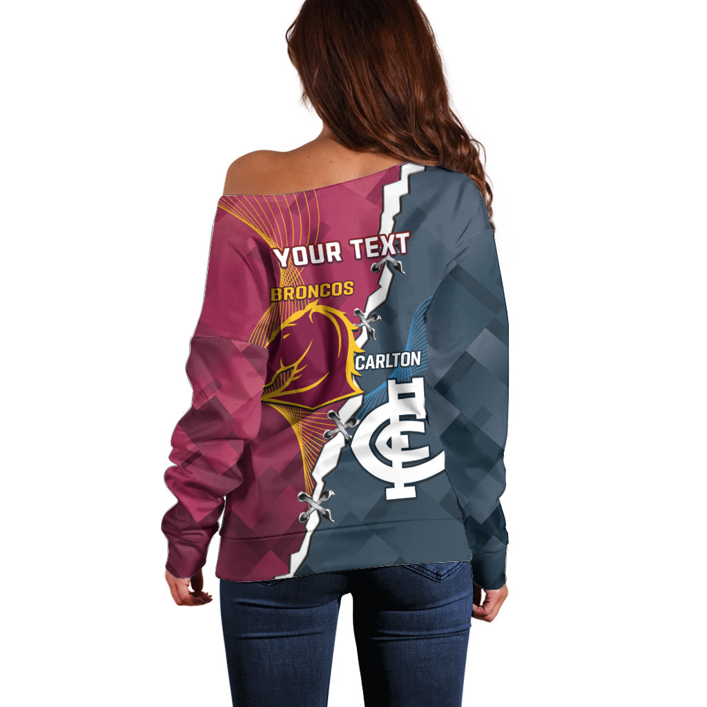 Personalised Broncos Rugby And Carlton Football Off Shoulder Sweater Sporty Version LT14