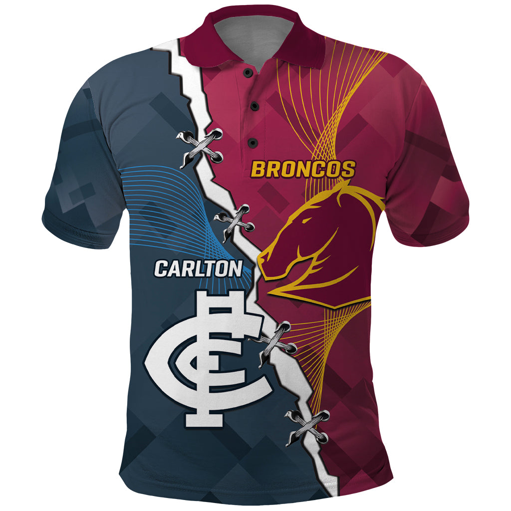 Personalised Broncos Rugby And Carlton Football Polo Shirt Sporty Version LT14