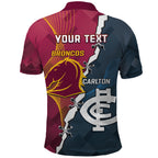 Personalised Broncos Rugby And Carlton Football Polo Shirt Sporty Version LT14