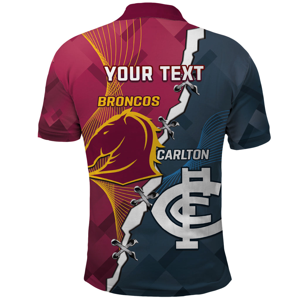 Personalised Broncos Rugby And Carlton Football Polo Shirt Sporty Version LT14