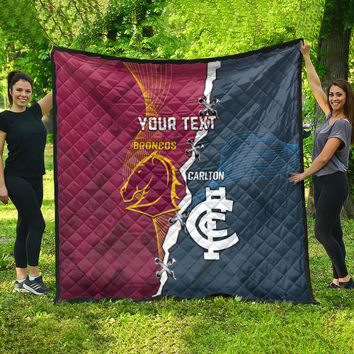 Personalised Broncos Rugby And Carlton Football Quilt Sporty Version