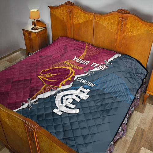 Personalised Broncos Rugby And Carlton Football Quilt Sporty Version