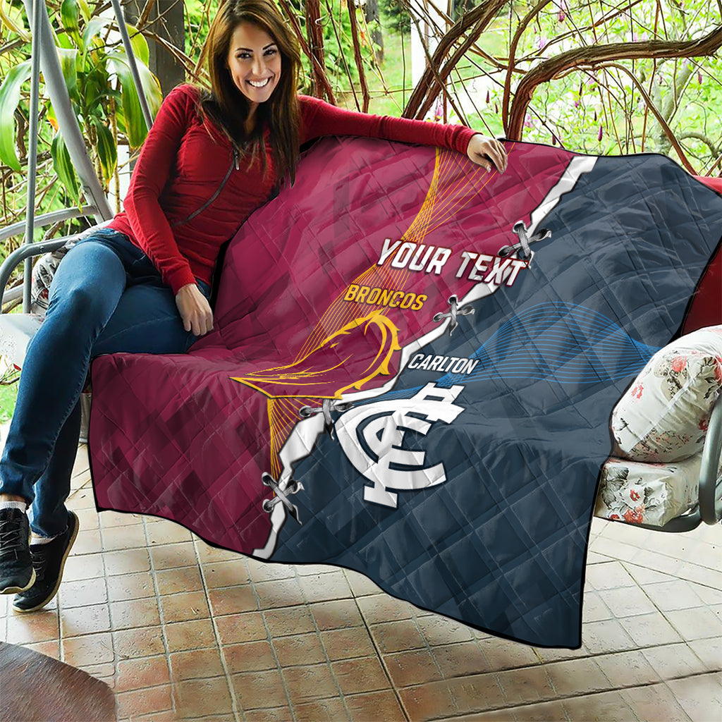 Personalised Broncos Rugby And Carlton Football Quilt Sporty Version