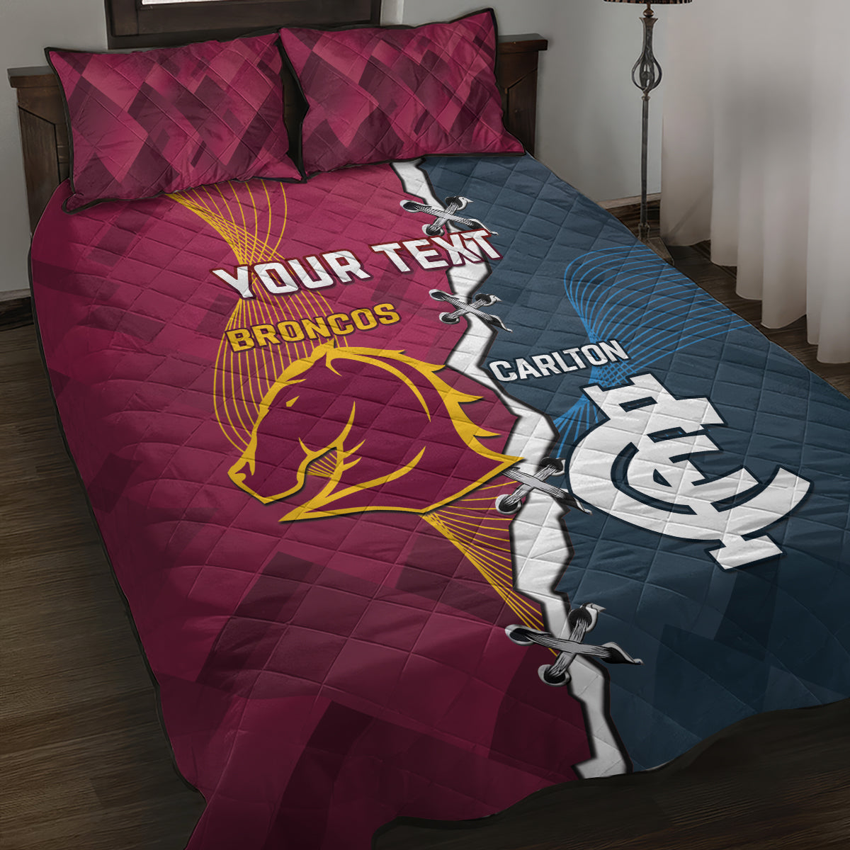 Personalised Broncos Rugby And Carlton Football Quilt Bed Set Sporty Version