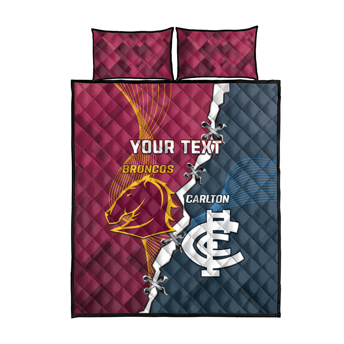 Personalised Broncos Rugby And Carlton Football Quilt Bed Set Sporty Version