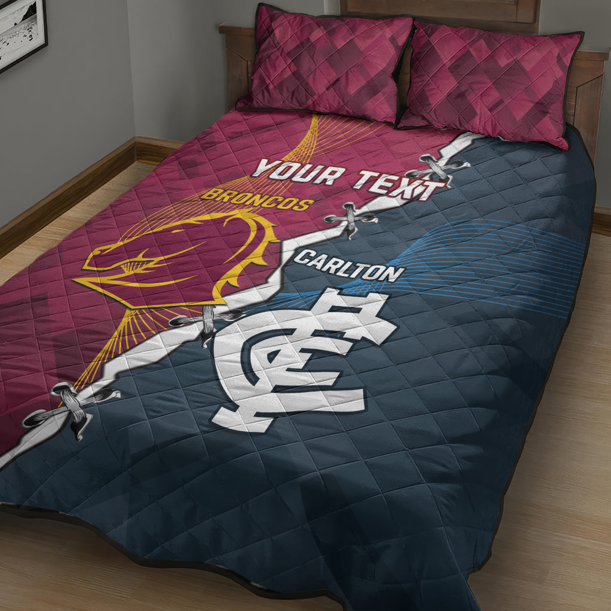 Personalised Broncos Rugby And Carlton Football Quilt Bed Set Sporty Version