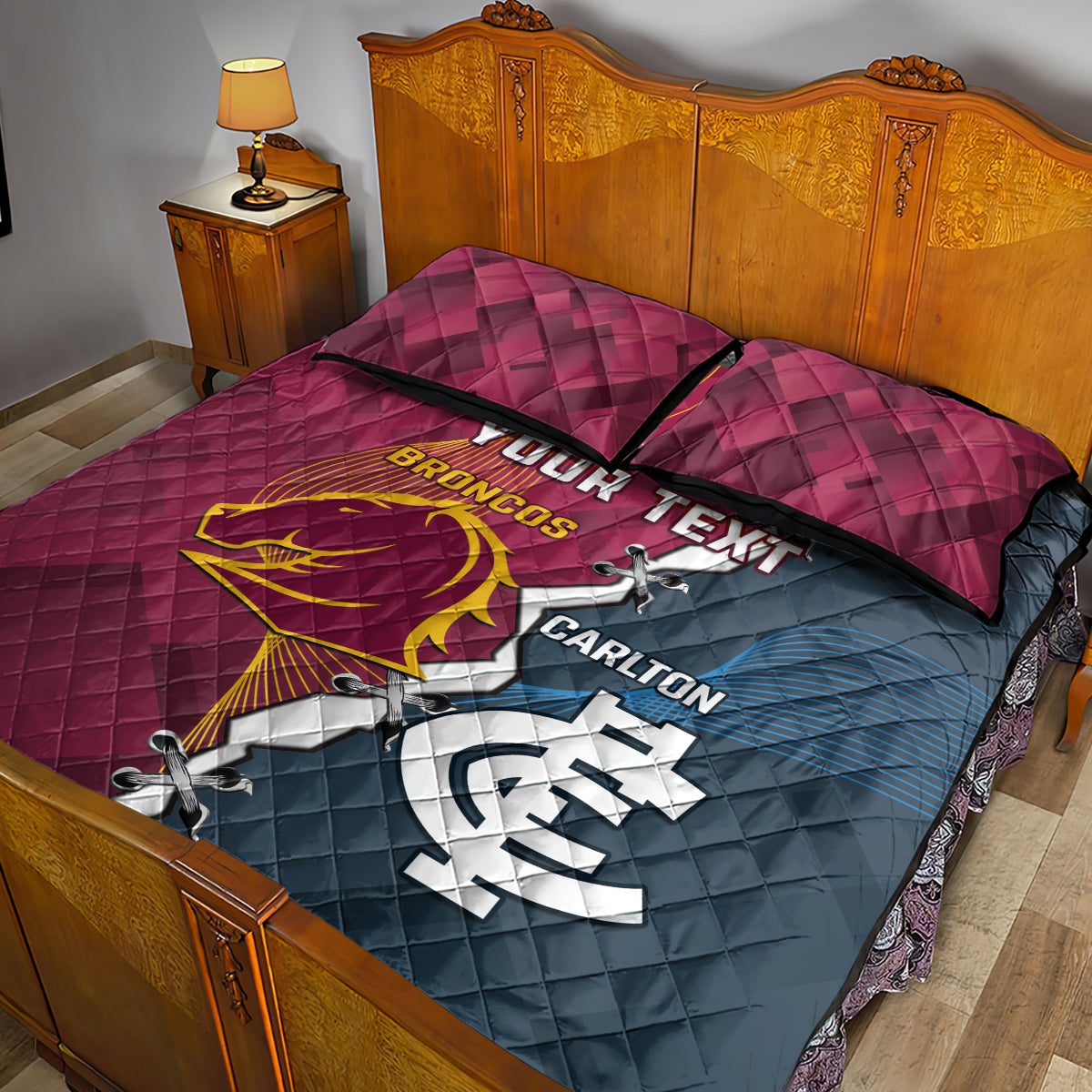 Personalised Broncos Rugby And Carlton Football Quilt Bed Set Sporty Version