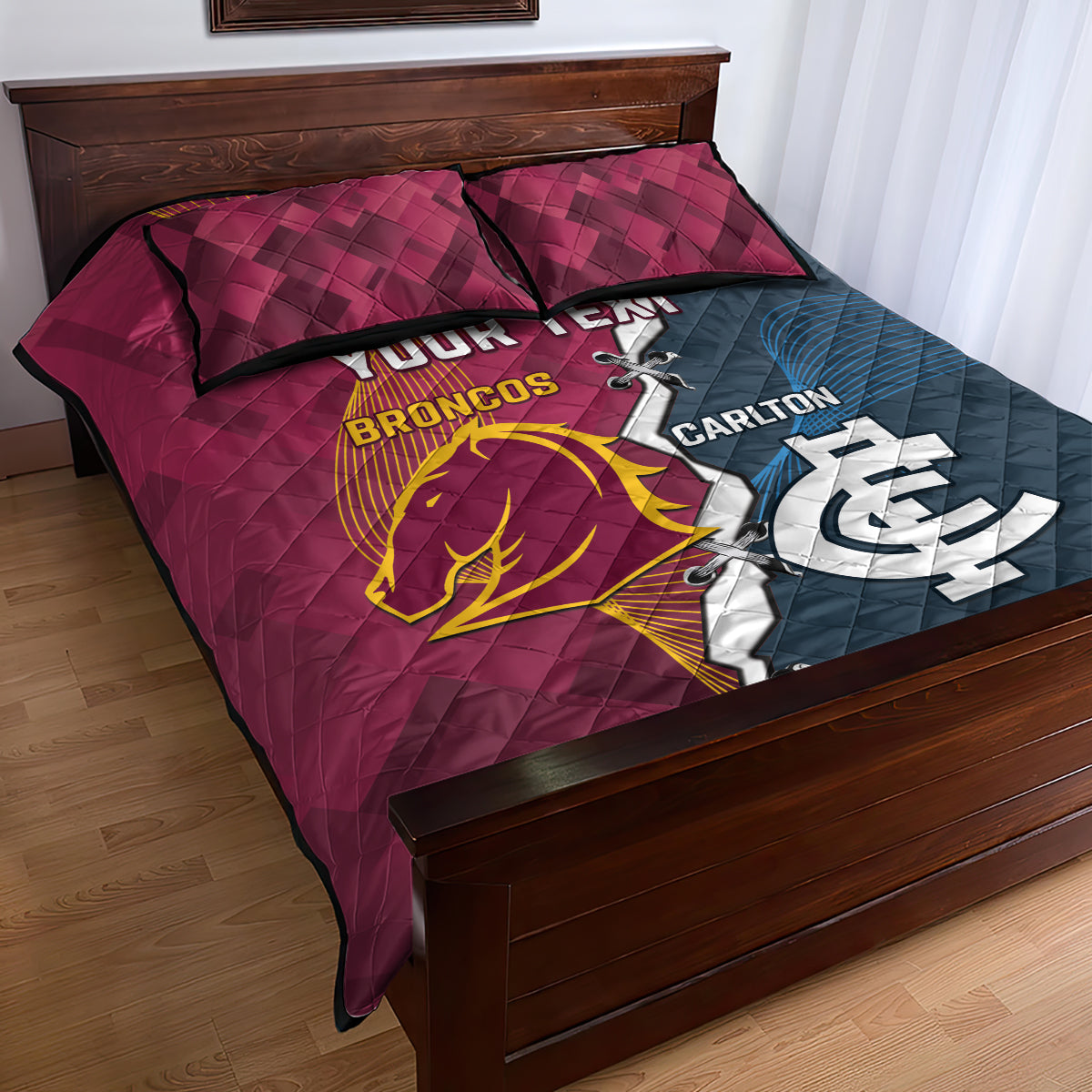 Personalised Broncos Rugby And Carlton Football Quilt Bed Set Sporty Version