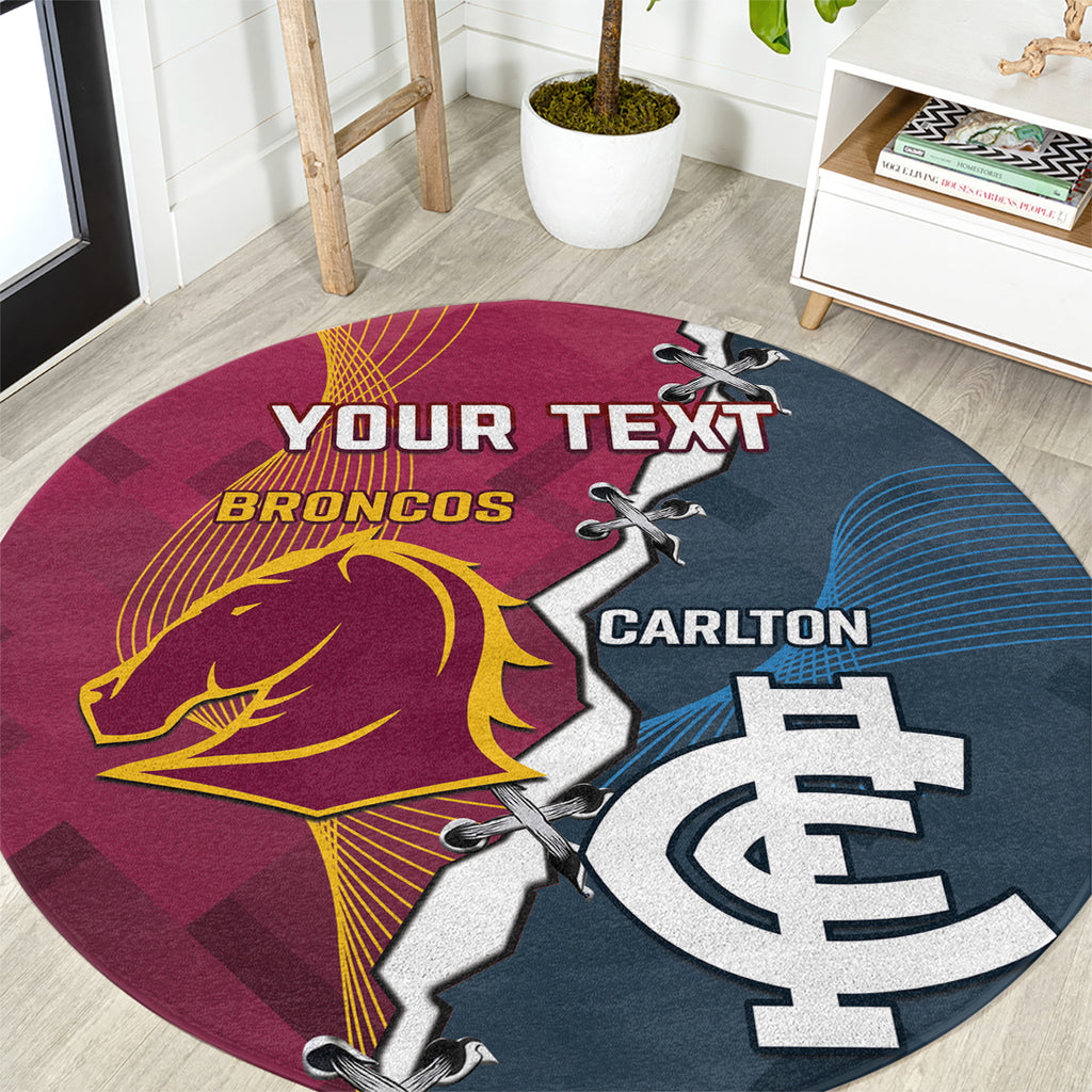 Personalised Broncos Rugby And Carlton Football Round Carpet Sporty Version