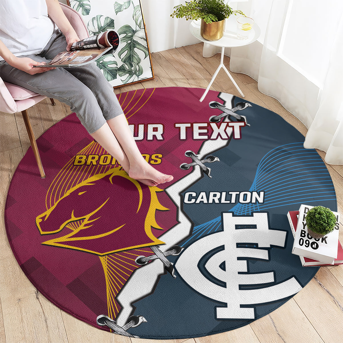 Personalised Broncos Rugby And Carlton Football Round Carpet Sporty Version