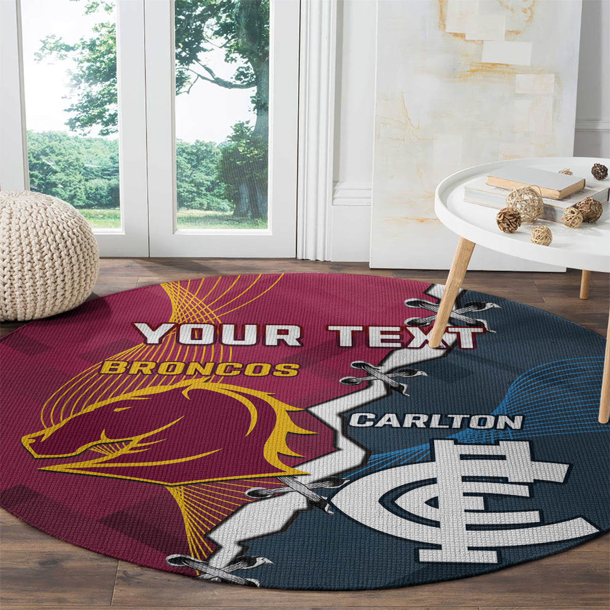 Personalised Broncos Rugby And Carlton Football Round Carpet Sporty Version