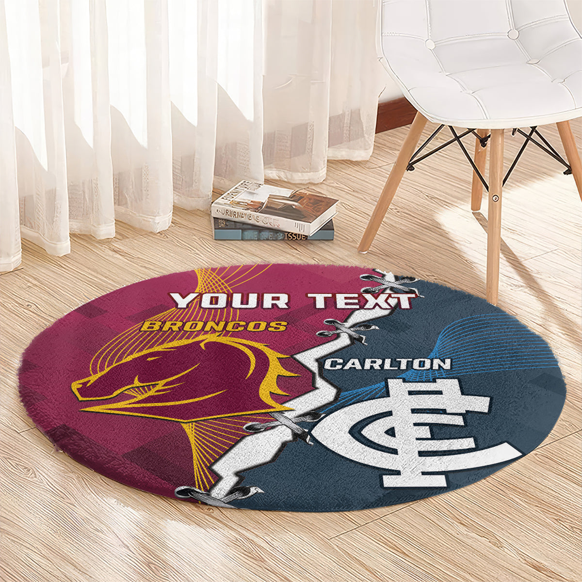 Personalised Broncos Rugby And Carlton Football Round Carpet Sporty Version