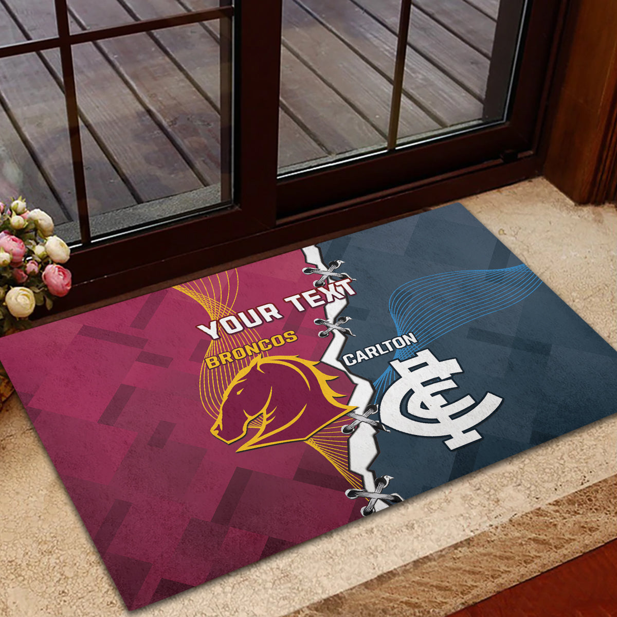 Personalised Broncos Rugby And Carlton Football Rubber Doormat Sporty Version