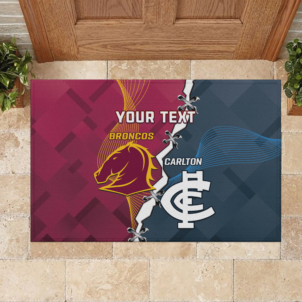 Personalised Broncos Rugby And Carlton Football Rubber Doormat Sporty Version