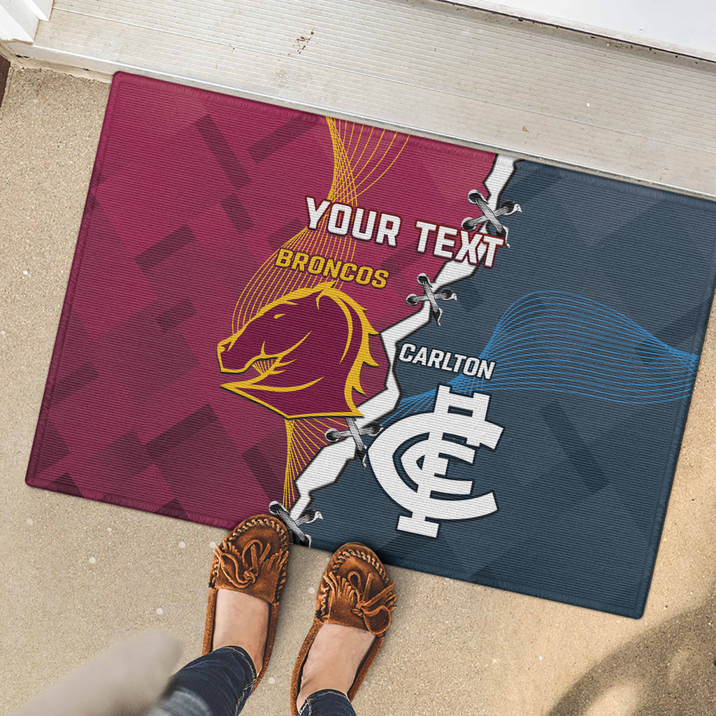 Personalised Broncos Rugby And Carlton Football Rubber Doormat Sporty Version