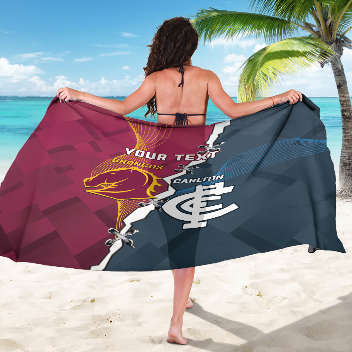 Personalised Broncos Rugby And Carlton Football Sarong Sporty Version