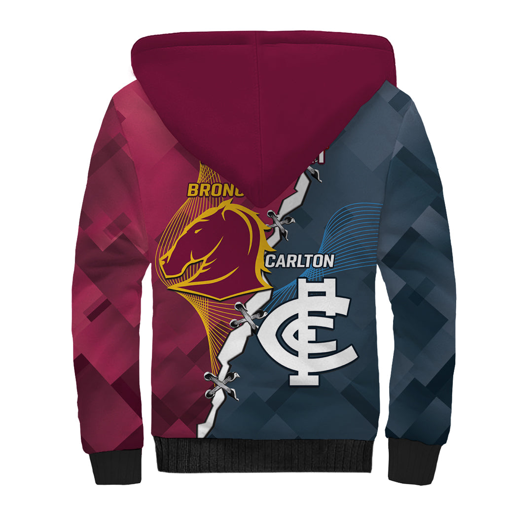 Personalised Broncos Rugby And Carlton Football Sherpa Hoodie Sporty Version LT14