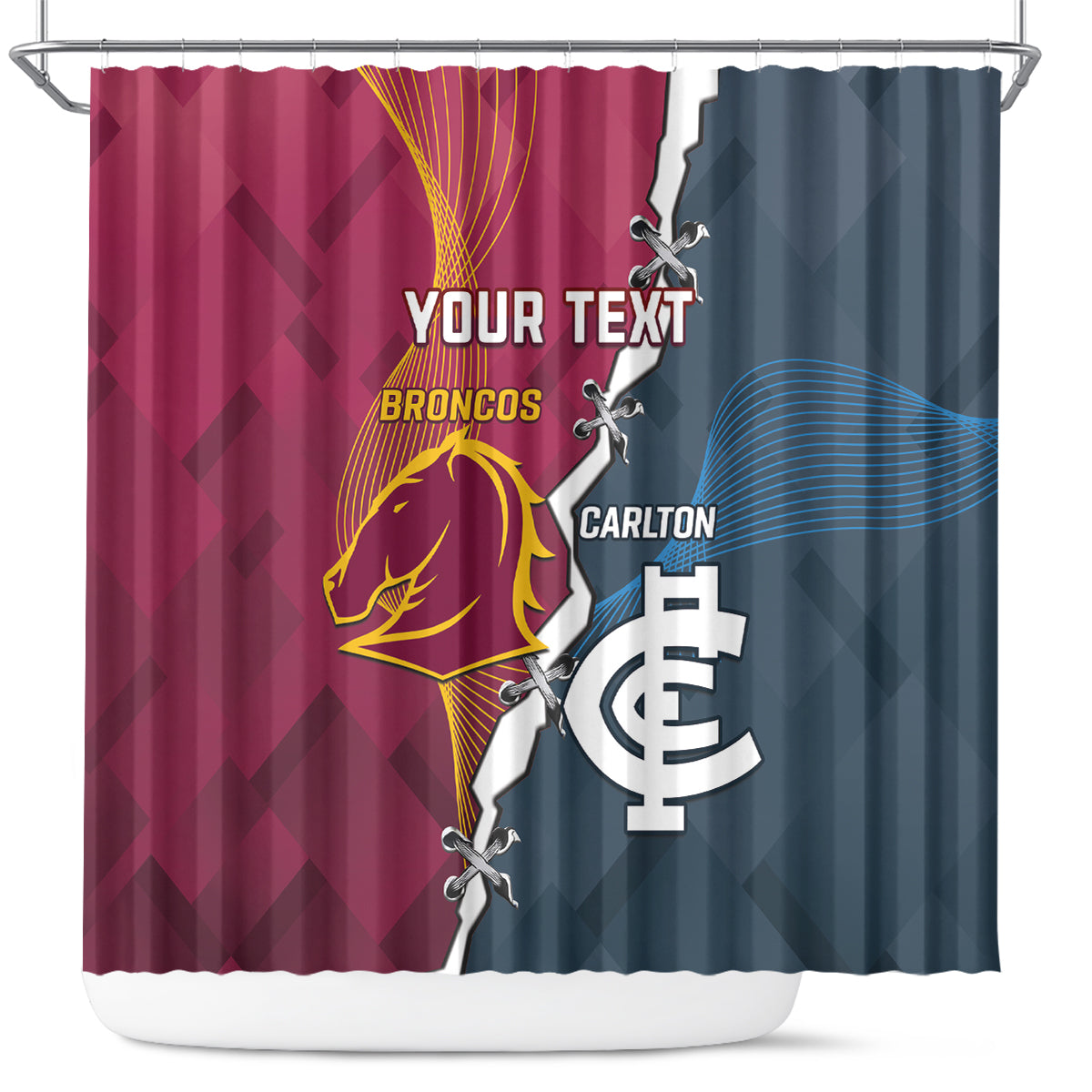 Personalised Broncos Rugby And Carlton Football Shower Curtain Sporty Version
