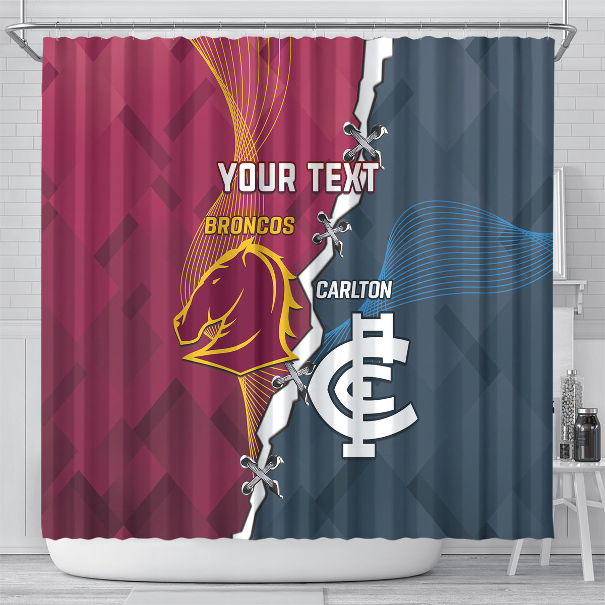 Personalised Broncos Rugby And Carlton Football Shower Curtain Sporty Version