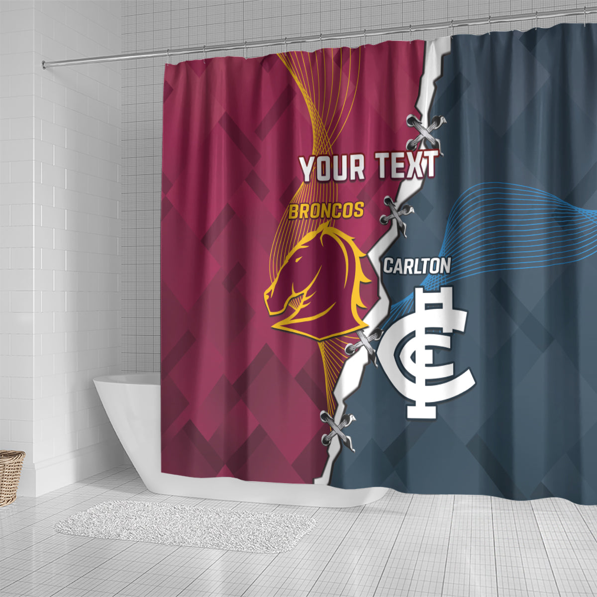 Personalised Broncos Rugby And Carlton Football Shower Curtain Sporty Version