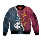 Personalised Broncos Rugby And Carlton Football Sleeve Zip Bomber Jacket Sporty Version LT14