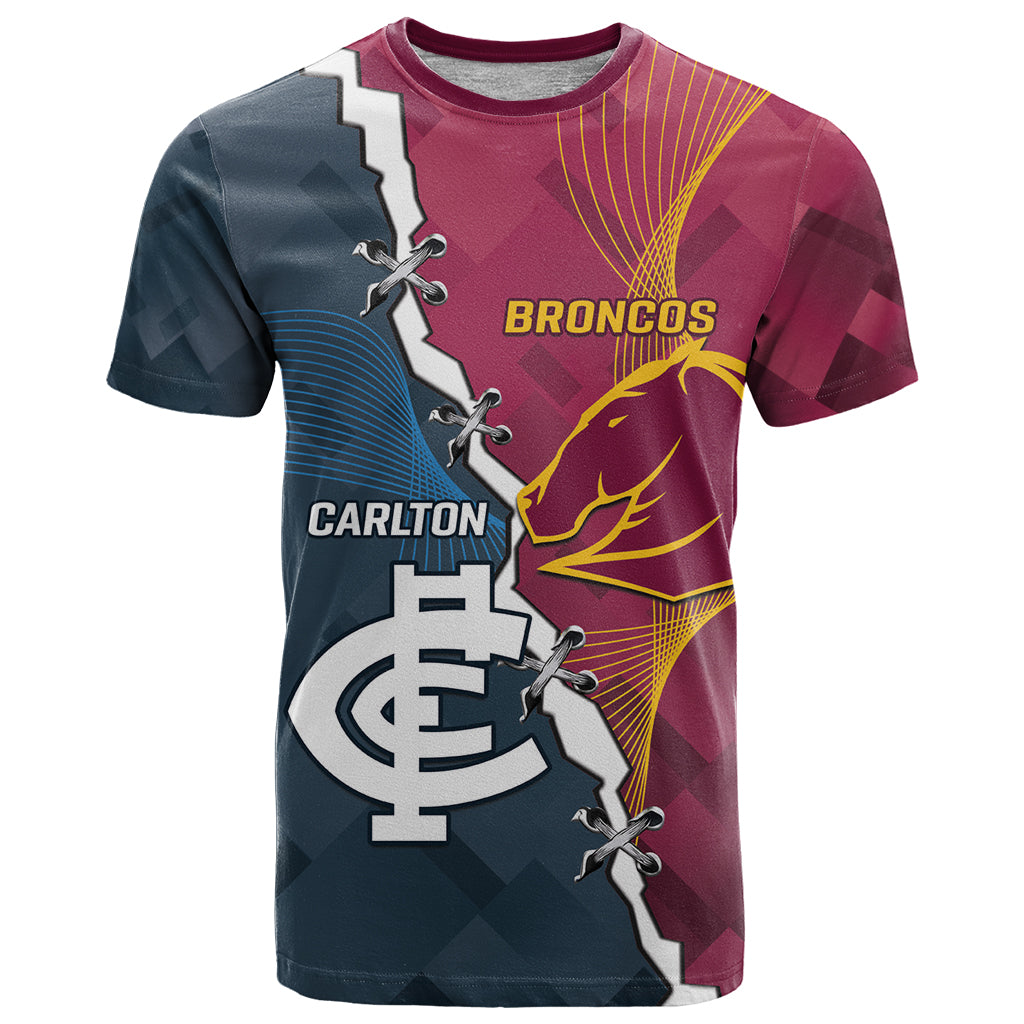 Personalised Broncos Rugby And Carlton Football T Shirt Sporty Version LT14