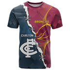 Personalised Broncos Rugby And Carlton Football T Shirt Sporty Version LT14