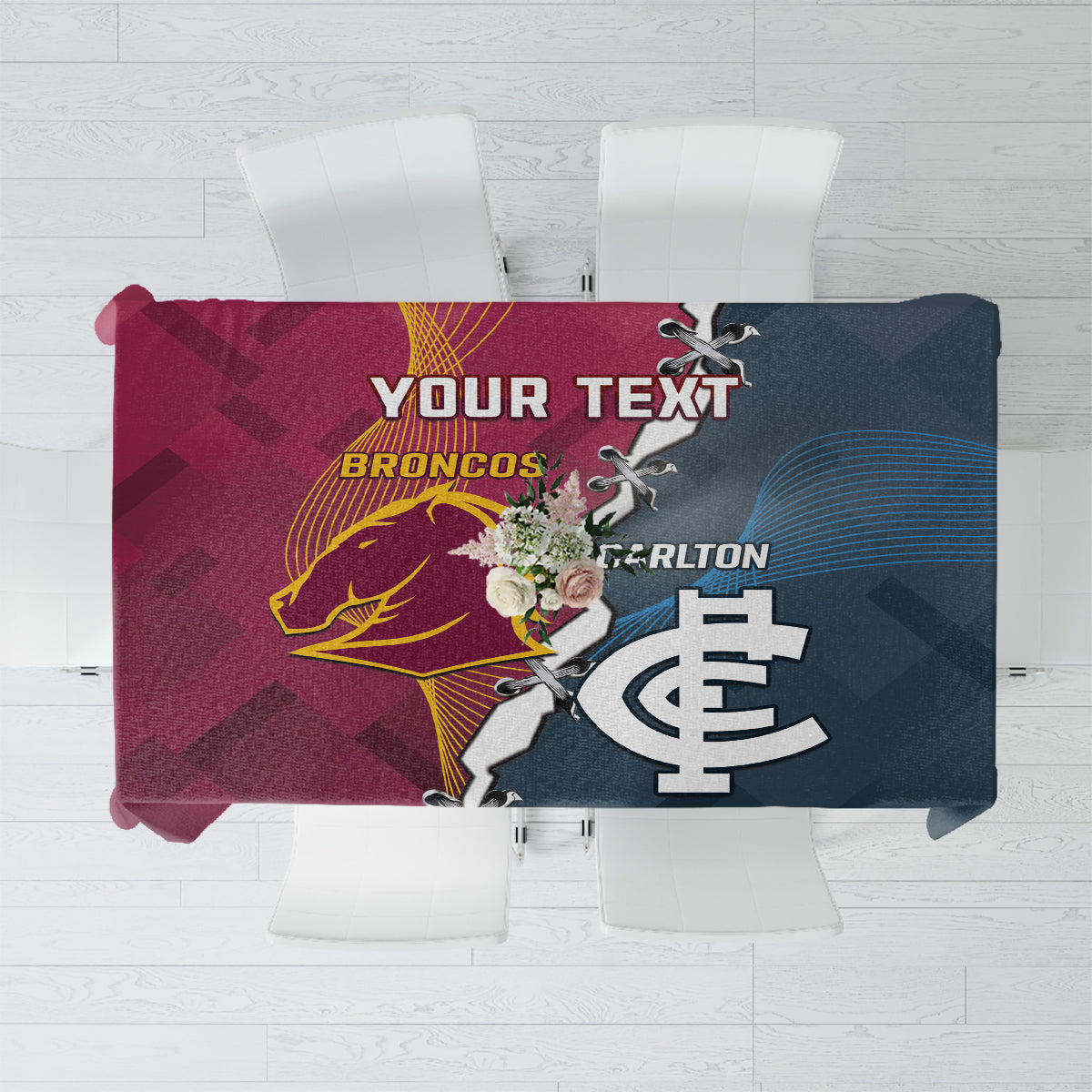 Personalised Broncos Rugby And Carlton Football Tablecloth Sporty Version