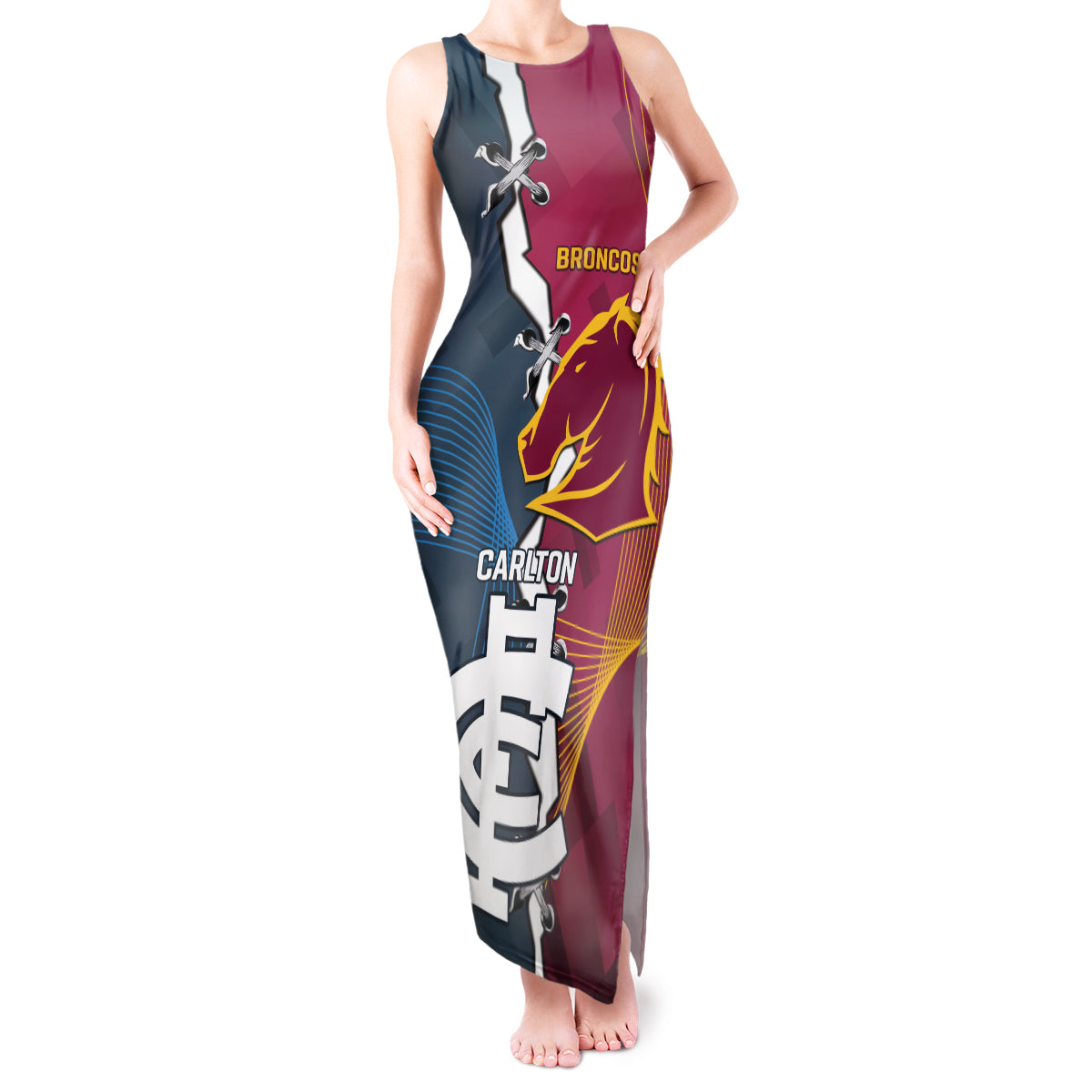 Personalised Broncos Rugby And Carlton Football Tank Maxi Dress Sporty Version LT14