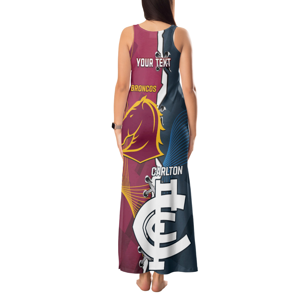 Personalised Broncos Rugby And Carlton Football Tank Maxi Dress Sporty Version LT14