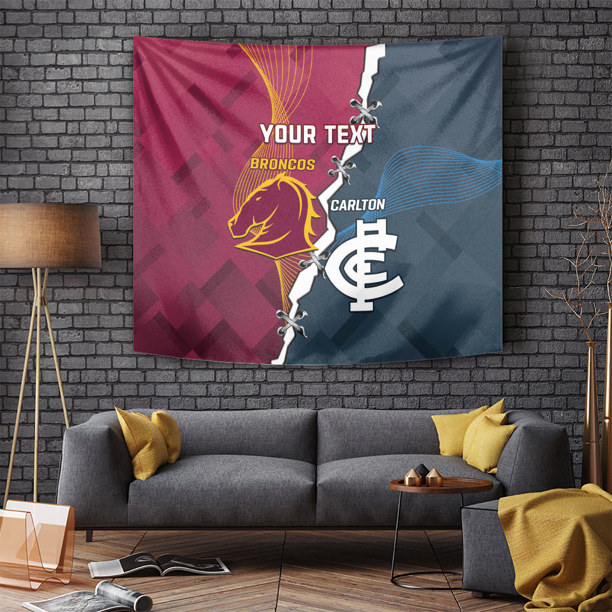 Personalised Broncos Rugby And Carlton Football Tapestry Sporty Version