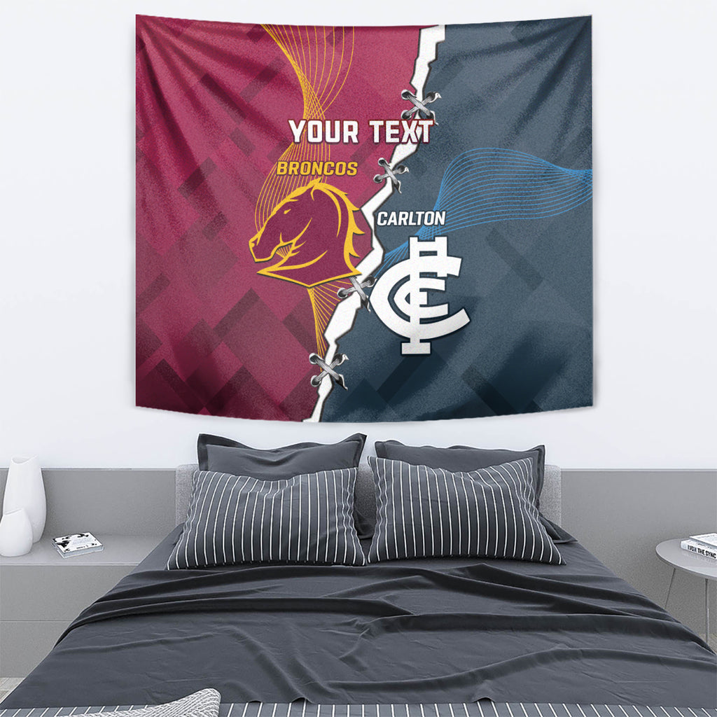 Personalised Broncos Rugby And Carlton Football Tapestry Sporty Version
