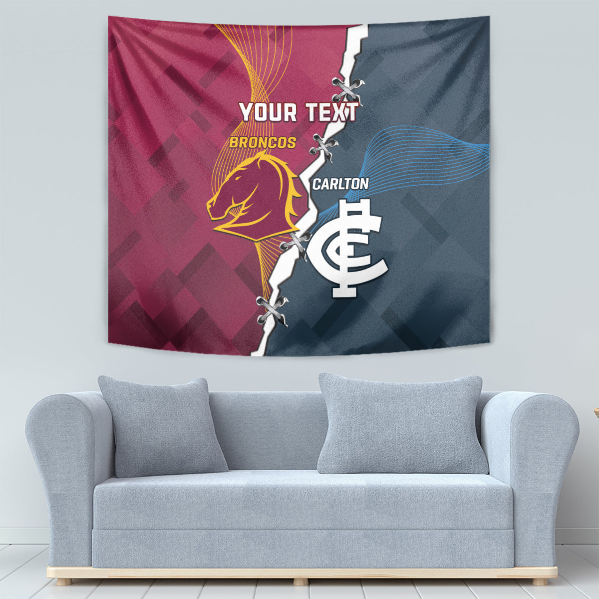 Personalised Broncos Rugby And Carlton Football Tapestry Sporty Version