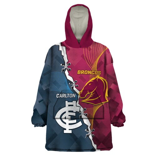 Personalised Broncos Rugby And Carlton Football Wearable Blanket Hoodie Sporty Version LT14