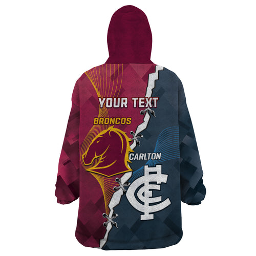 Personalised Broncos Rugby And Carlton Football Wearable Blanket Hoodie Sporty Version LT14
