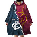 Personalised Broncos Rugby And Carlton Football Wearable Blanket Hoodie Sporty Version LT14