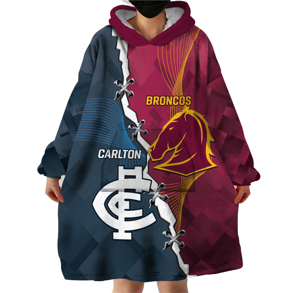 Personalised Broncos Rugby And Carlton Football Wearable Blanket Hoodie Sporty Version LT14