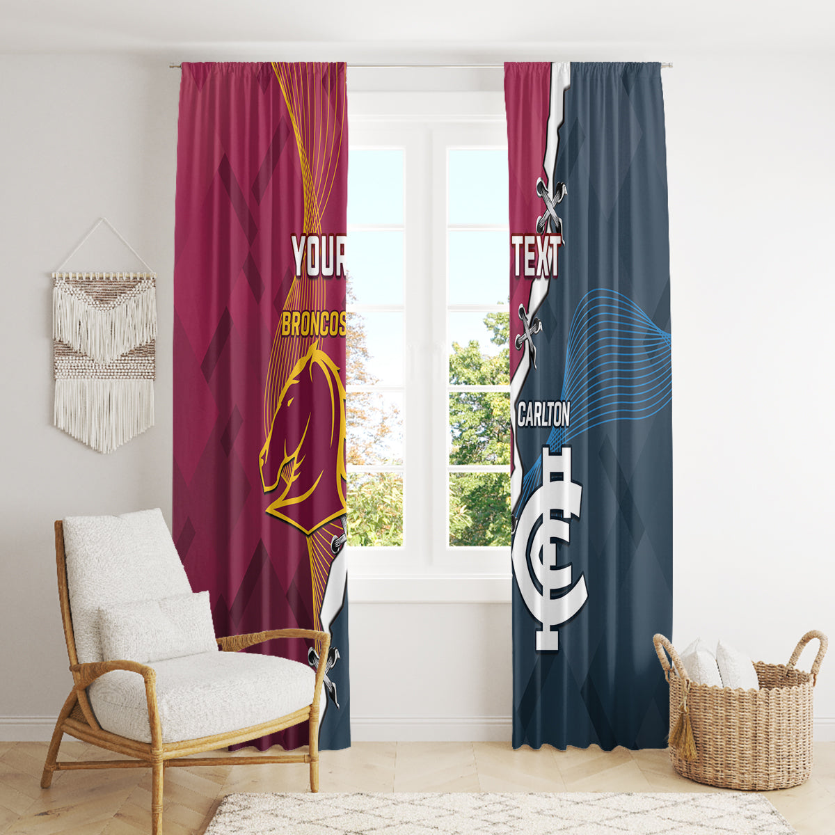 Personalised Broncos Rugby And Carlton Football Window Curtain Sporty Version