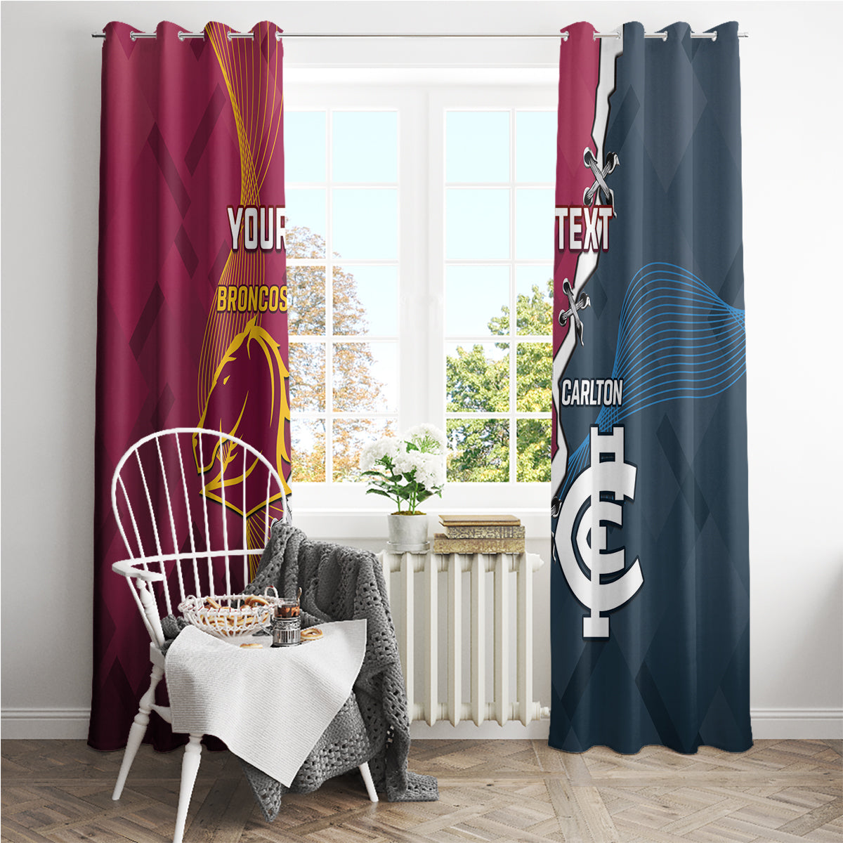 Personalised Broncos Rugby And Carlton Football Window Curtain Sporty Version