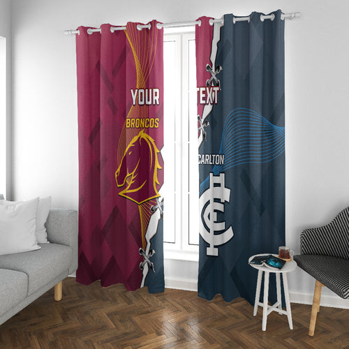 Personalised Broncos Rugby And Carlton Football Window Curtain Sporty Version